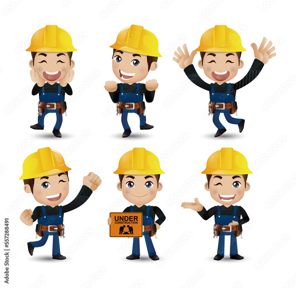 Profession - builder. worker. engineer with different poses Profession - builder. worker. engineer with different poses