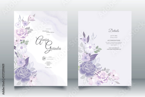 Beautiful floral frame wedding invitation card template Premium Vector