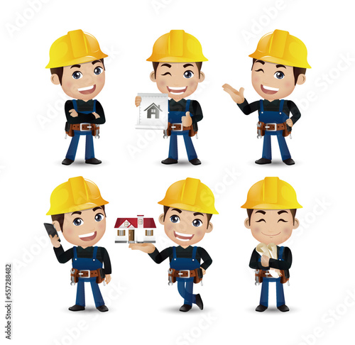 Profession - builder. worker. engineer with different poses