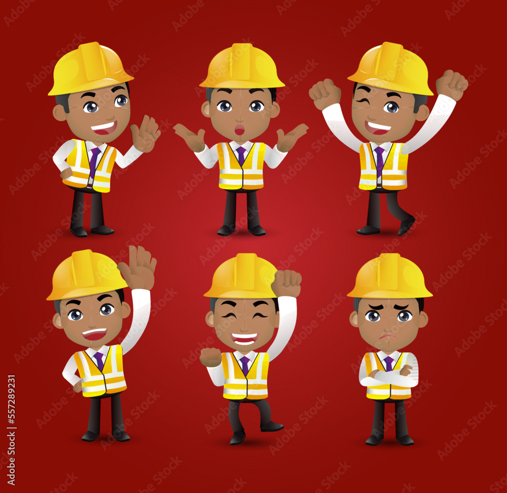 Naklejka premium Engineer with different poses