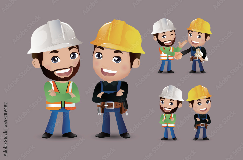 Worker together and shake hands Worker together and shake hands