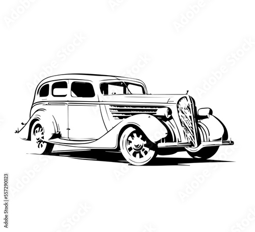The contour image of a retro car on a white background. Vector illustration