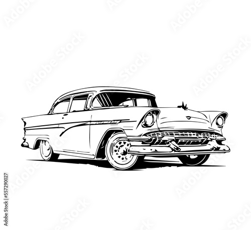 The contour image of a retro car on a white background. Vector illustration