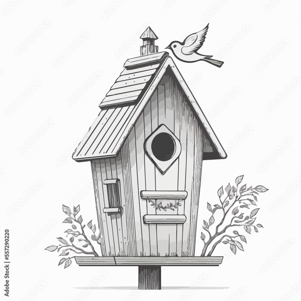Birdhouse on a white background. Vector illustration of hand drawn
