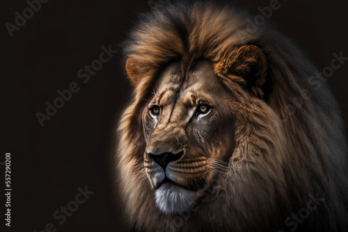 Lion king, a portrait of a wildlife beast, isolated on black. Generative AI