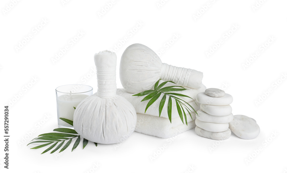 Beautiful composition with different spa products on white background Beautiful composition with different spa products on white background