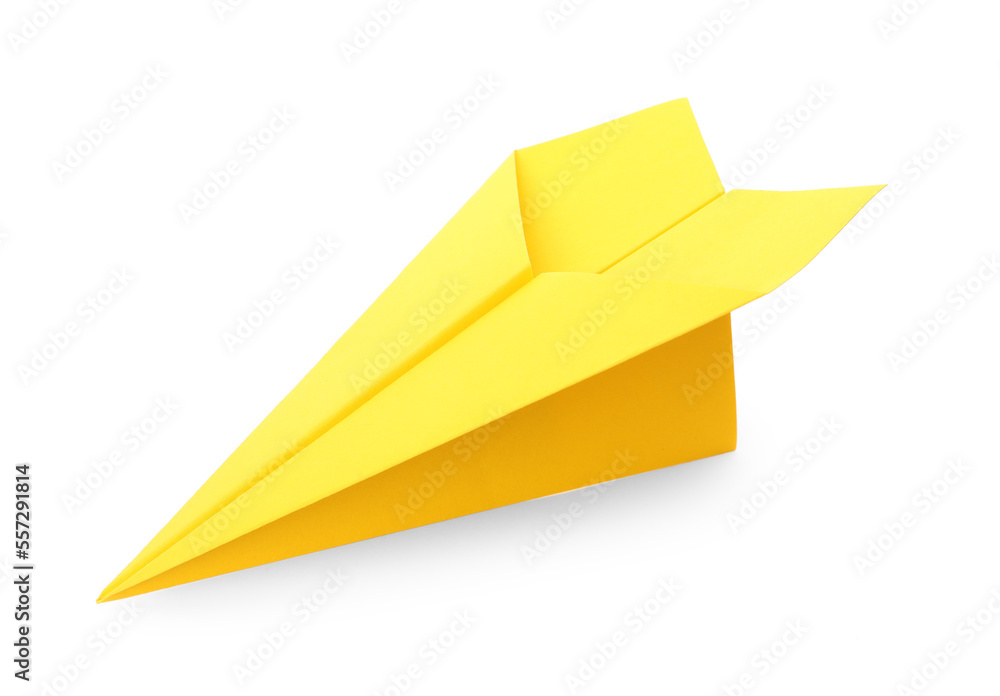 Handmade yellow paper plane isolated on white Handmade yellow paper plane isolated on white