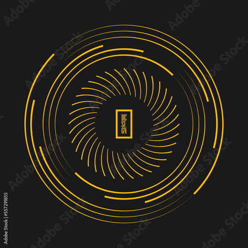 Yellow speed lines in circle form. Geometric art. Design element for border frame, round logo, blackout tattoo, sign, symbol, web pages, prints, template, pattern and abstract background