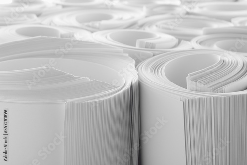 Wallpaper Mural Rolled white paper sheets as background, closeup Torontodigital.ca