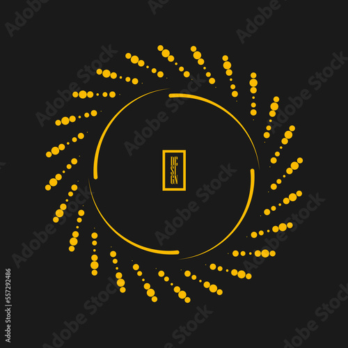 Yellow circular lines and halftone dots. Geometric art. Design element for border frame, round logo, blackout tattoo, sign, symbol, web pages, prints, template, pattern and abstract background