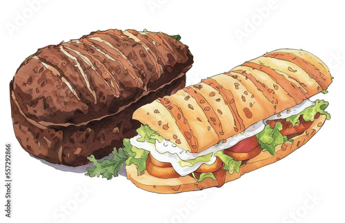 sandwich illustration transparency cutout alpha in watercolor and pencil