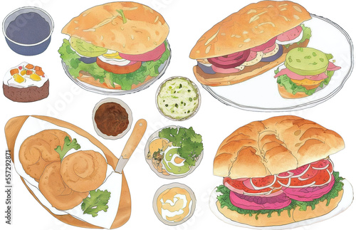 assorted food illustration collection transparency cutout alpha in watercolor and pencil