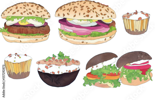 assorted food illustration collection transparency cutout alpha in watercolor and pencil