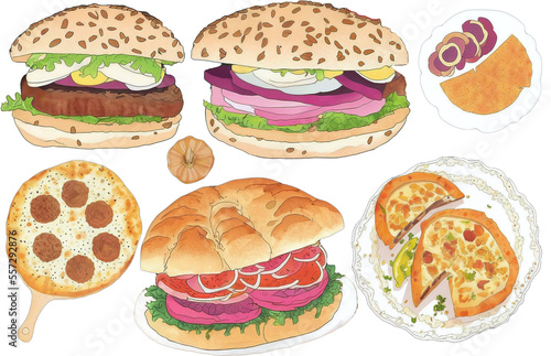 assorted food illustration collection transparency cutout alpha in watercolor and pencil