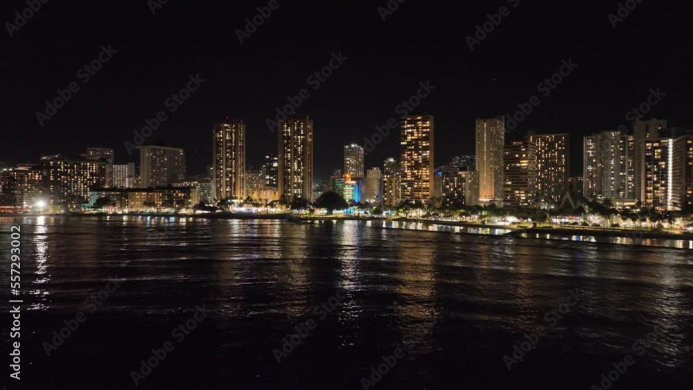 30 fps waikiki honolulu city skyline drone at night on oahu hawaii aerial 30 fps waikiki honolulu city skyline drone at night on oahu hawaii aerial