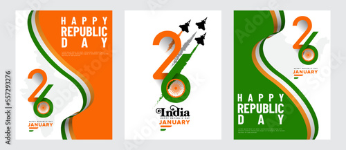 Collection of India republic 26 January day card illustration. For greeting card, background, poster, book cover, banner, post design.