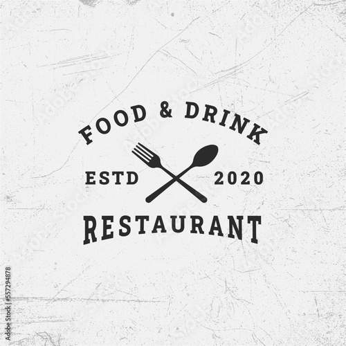 Restaurant logo design with typography, Restaurant logo with spoon and fork icon, Cafe or restaurant emblem