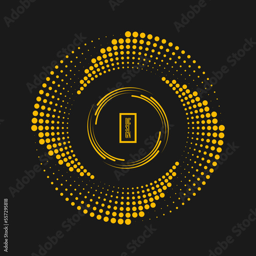 Abstract yellow lines and dots in spiral form. Geometric art. Design element for border frame, round logo, blackout tattoo, sign, symbol, social media, prints, template, pattern and abstract backdrop