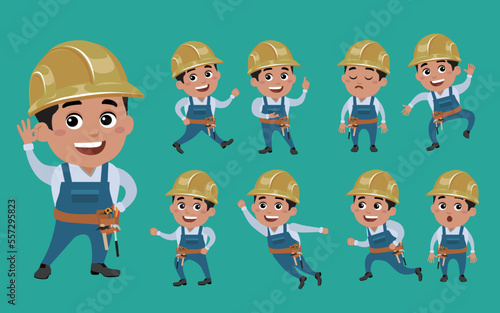 Worker with different poses. vector