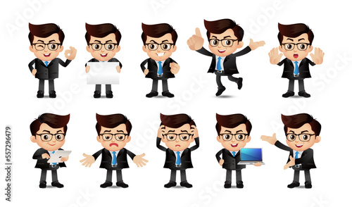 Business person in different positions set