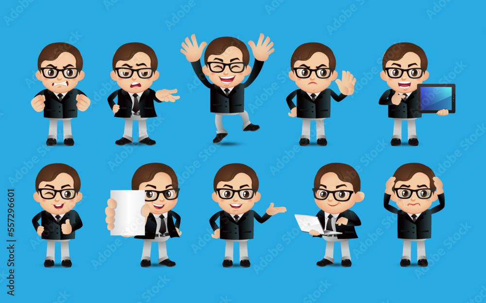 Business person in different positions set Business person in different positions set