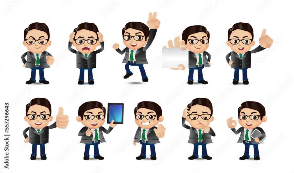 Business person in different positions set Business person in different positions set