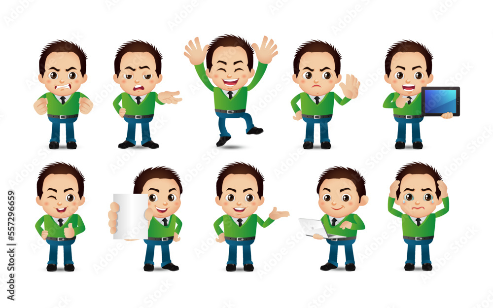 Business person in different positions set Business person in different positions set