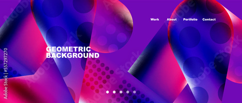 Glassmorphism landing page background template. Colorful glass shapes with metallic effect abstract composition for wallpaper, banner, background