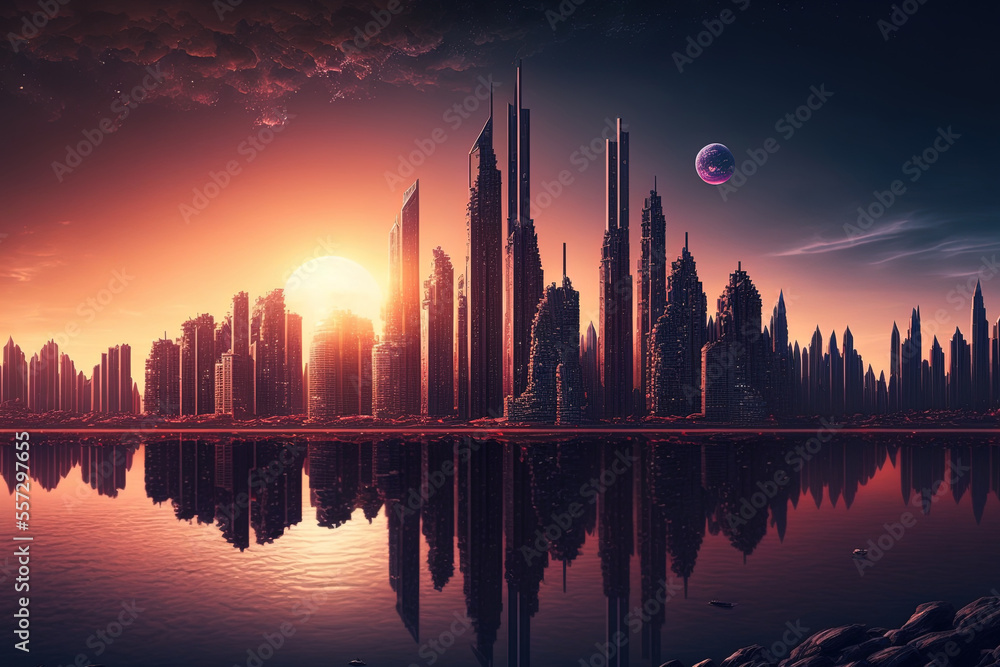 Stunning view of a modern city's skyline. Generative AI