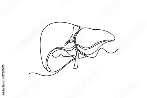 Single one line drawing liver anatomy. Human organ concept. Continuous line draw design graphic vector illustration.