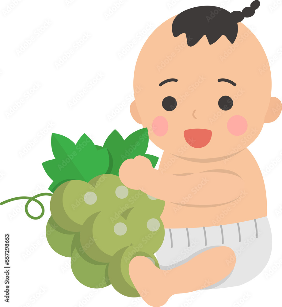 Cute baby with healthy grapes, comic cartoon vector character Cute baby with healthy grapes, comic cartoon vector character