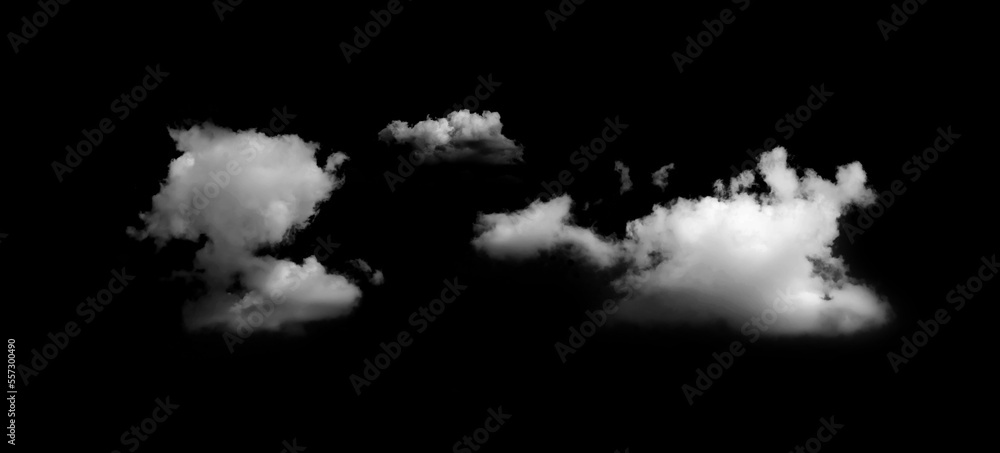 Set of clouds white on isolated elements black background. Set of clouds white on isolated elements black background.