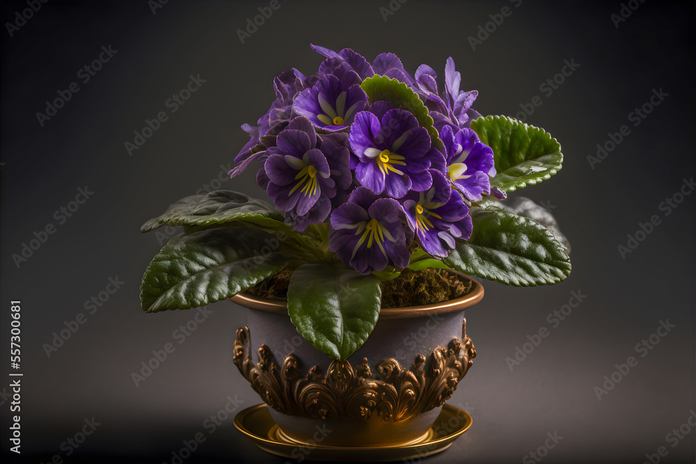 Intricate purple petals of an African violet close-up