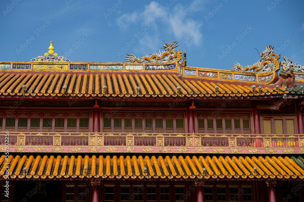 Hue, Vietnam - December 24, 2022: Views of the Imperial City in the citadel of the city of Hue in Vietnam.