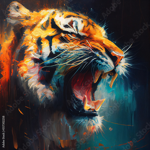 Oil painting of a tiger roaring generative art