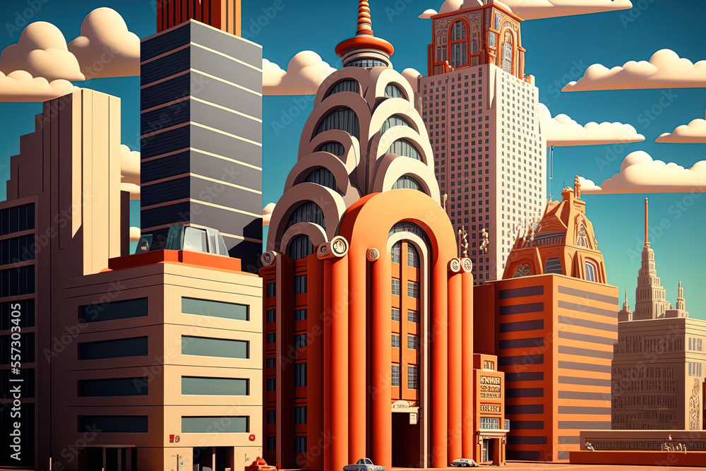 Obraz premium offices with cartoon skyscrapers. Generative AI
