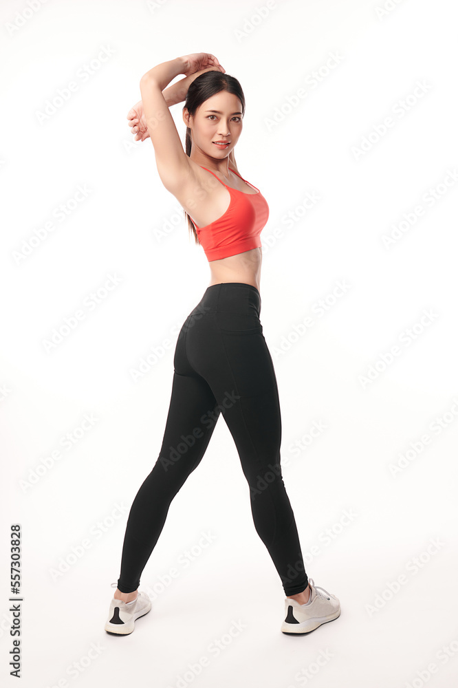 Beautiful young asian sport woman with sportswear ready for exercise on white background, Advertising sportswear and yoga wear, Healthy lifestyle, sport. Beautiful young asian sport woman with sportswear ready for exercise on white background, Advertising sportswear and yoga wear, Healthy lifestyle, sport.