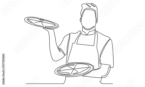 continuous line of chef with pizza