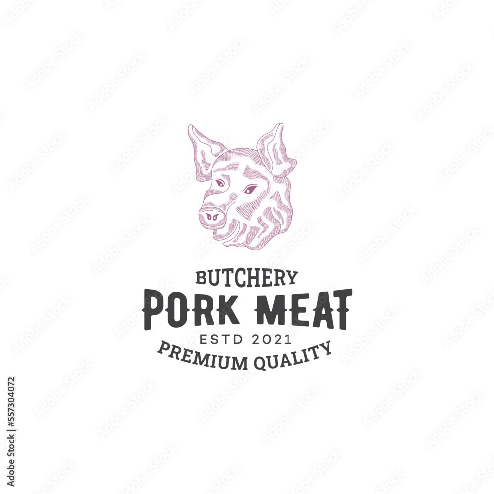 Pork shop logo, vector simple illustration isolated on white background set of different pork logo, black and red logos about the pork store Pork shop logo, vector simple illustration isolated on white background set of different pork logo, black and red logos about the pork store