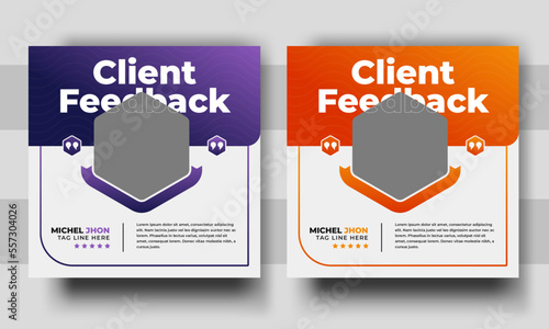 Client work review testimonial social media, promotional client testimonials or customer feedback social media post and web banner template