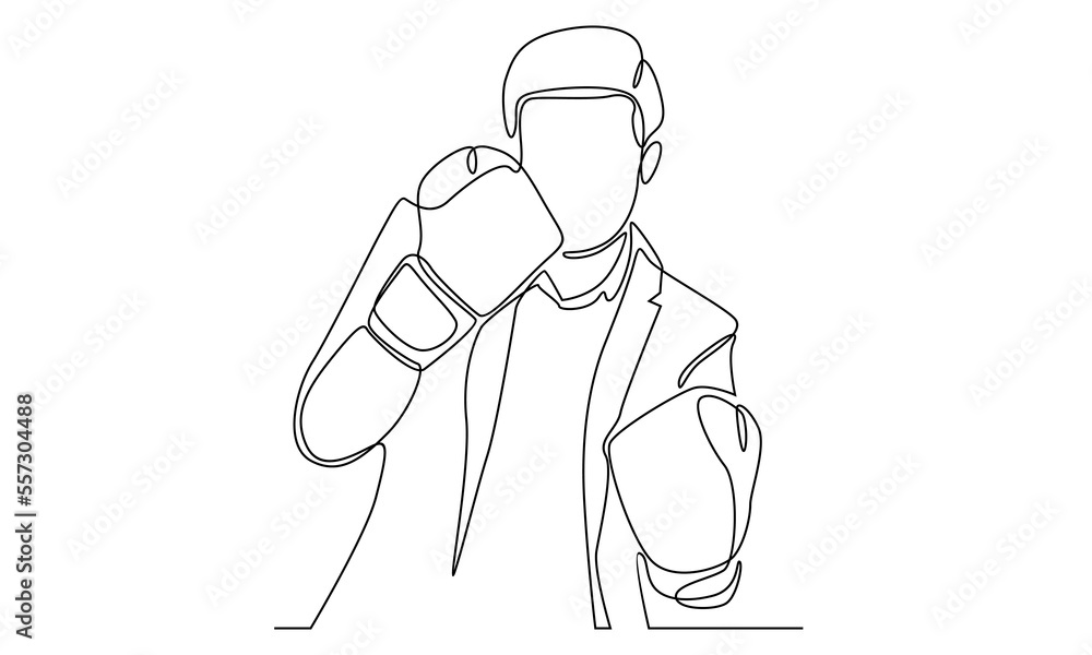 Continuous line of businessmen with boxing gloves