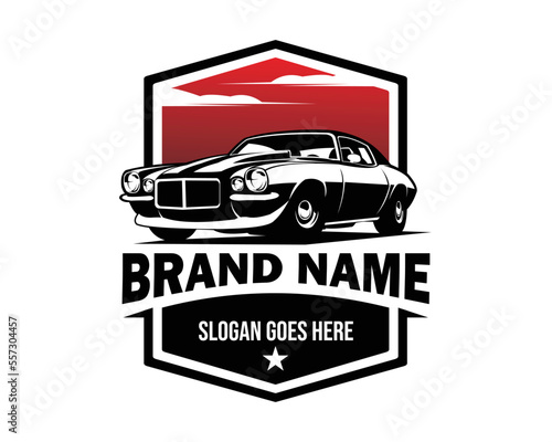 1970 chevy camaro. white background isolated vector silhouette showing from the front. Best for badge, emblem, icon, sticker design, car industry.