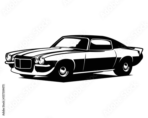 1970 chevy camaro silhouette. isolated white background view from side. Best for badge, emblem, icon, sticker design, car industry. available in eps 10.