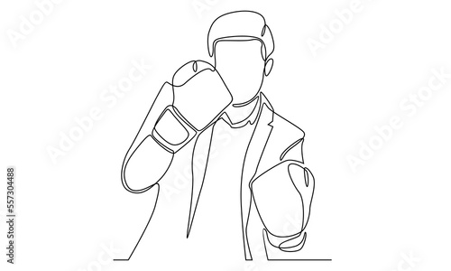 Continuous line of businessmen with boxing gloves