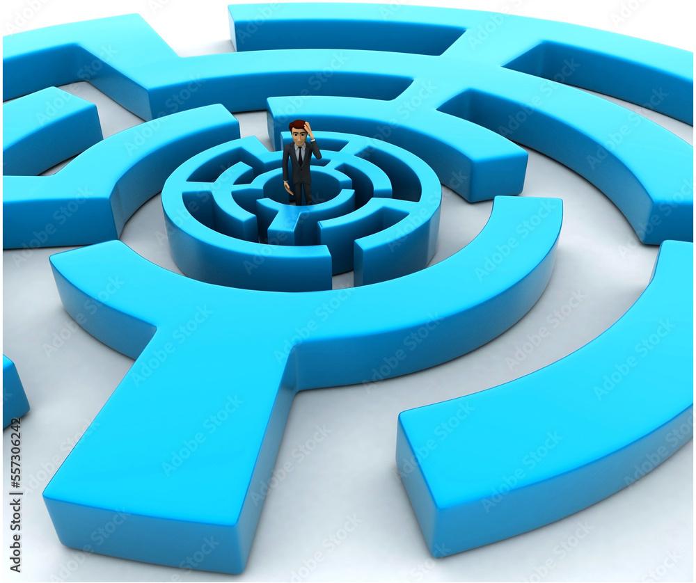 3d man into finding path puzzle concept 3d man into finding path puzzle concept