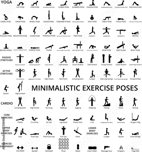 Minimalistic Exercise, Stretching, Cardio And Calisthenics Poses