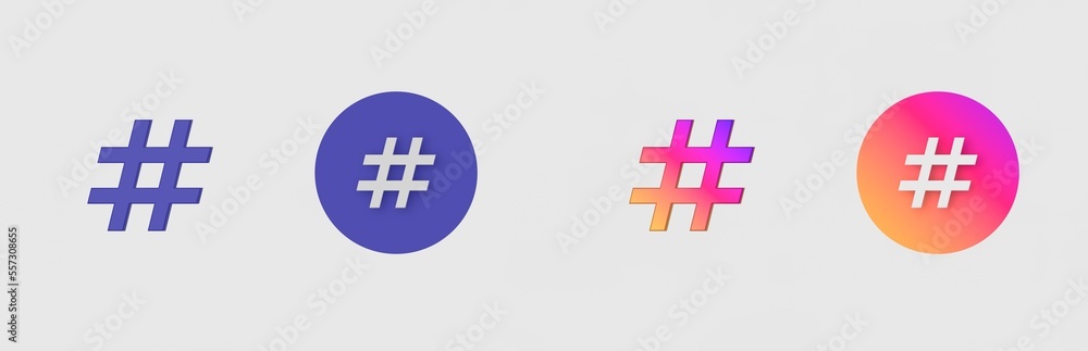 Fototapeta premium Hash, Cross, Hashtag isolated on background, sign, icon, symbol, 3d rendering.