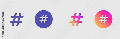 Hash, Cross, Hashtag isolated on background, sign, icon, symbol, 3d rendering.