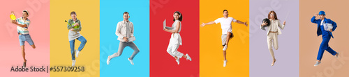 Group of jumping young peop...