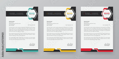Modern business letterhead, stationery and brand identity template design with 3 color variation